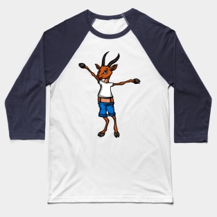 Cute Anthropomorphic Human-like Cartoon Character Gazelle Antelope in Clothes Baseball T-Shirt